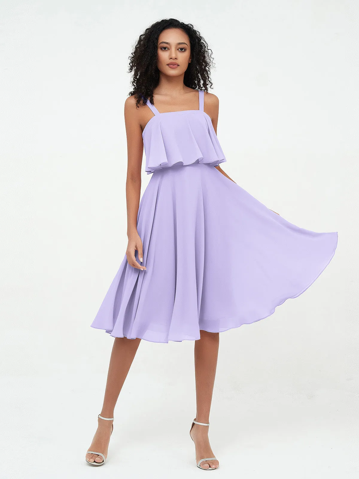 Bretelles Jupe Ronde Robes Courtes en Mousseline Lilas