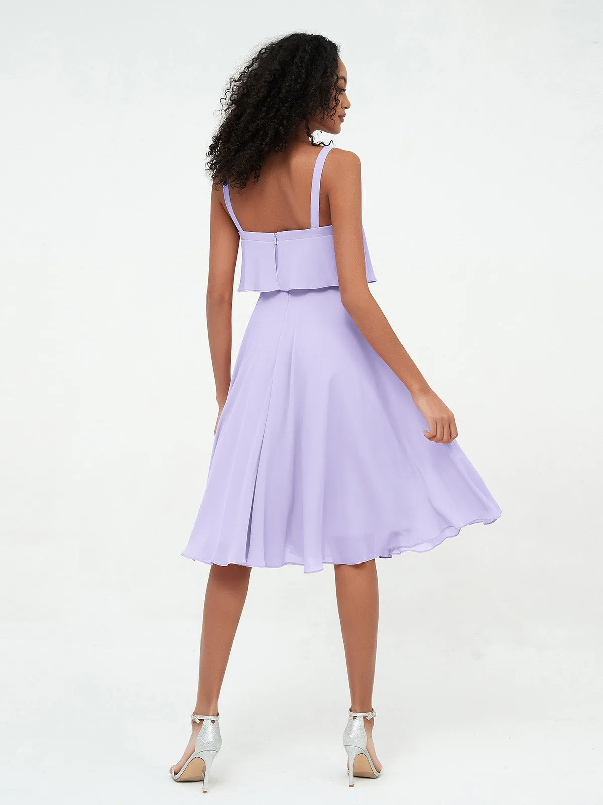 Bretelles Jupe Ronde Robes Courtes en Mousseline Lilas