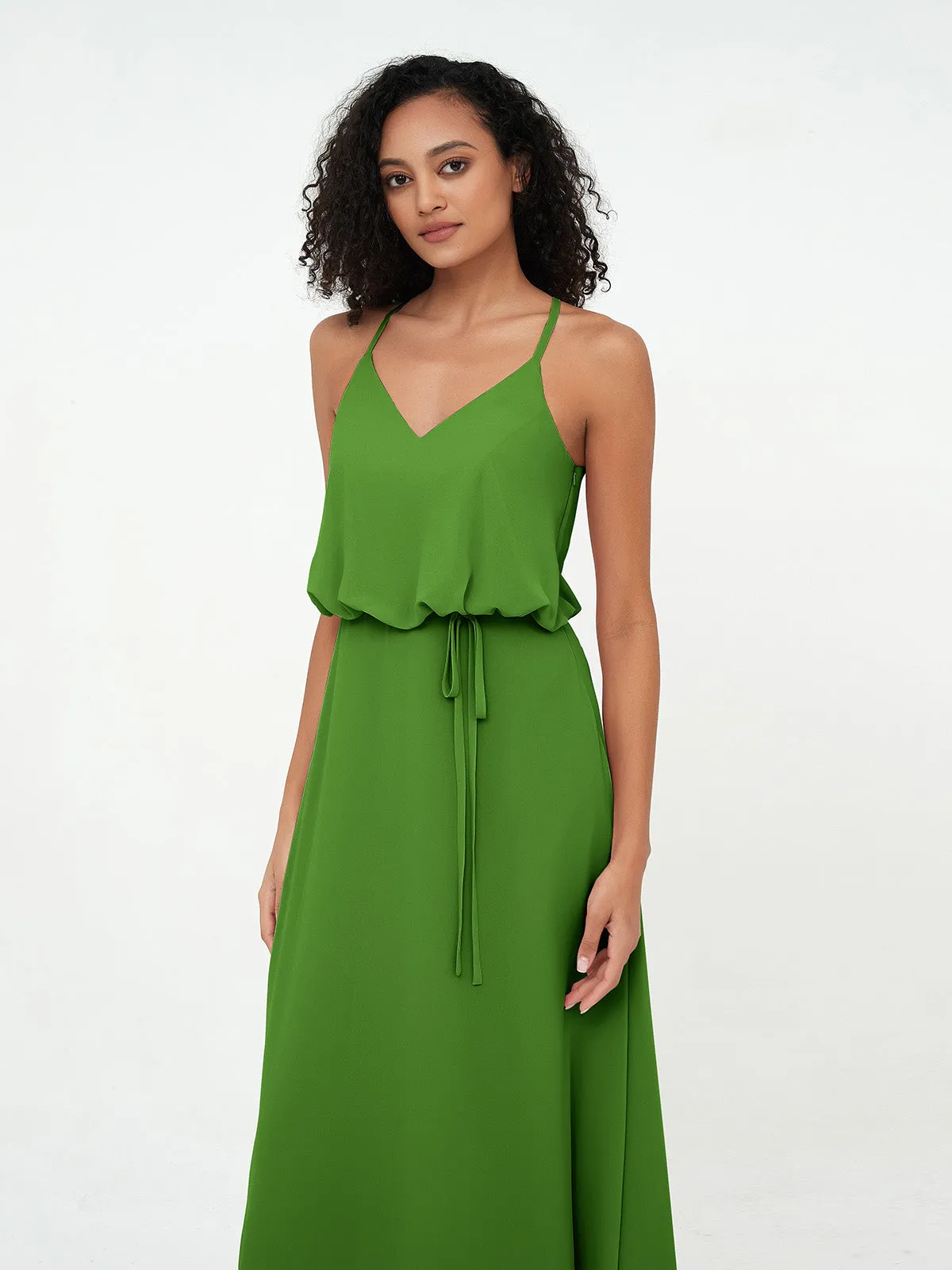 Bretelles Spaghetti Décolleté en V Robes en Mousseline Mousse Grande Taille