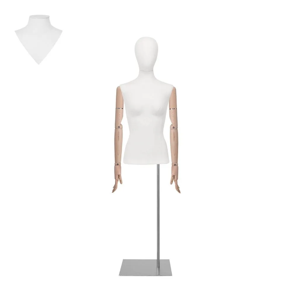 Buste femme EU36 tissu blanc bras en bois pied rectangle acier inoxydable