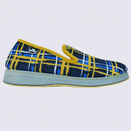 Chaussons Semelflex, chaussons charentaises chaudes homme jaune/bleu I Igert Chaussure&Maroquinerie