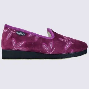 Chaussons Semelflex, chaussons charentaises fourrés motif floral femme bordeaux I Igert Chaussure&Maroquinerie