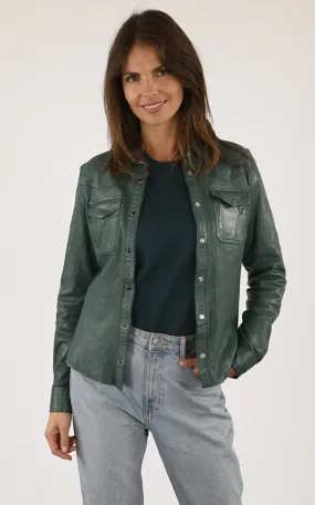 Chemise cuir cintrée Cecilia vert Rose Garden - La Canadienne - Hauts / Chemises Cuir Vert