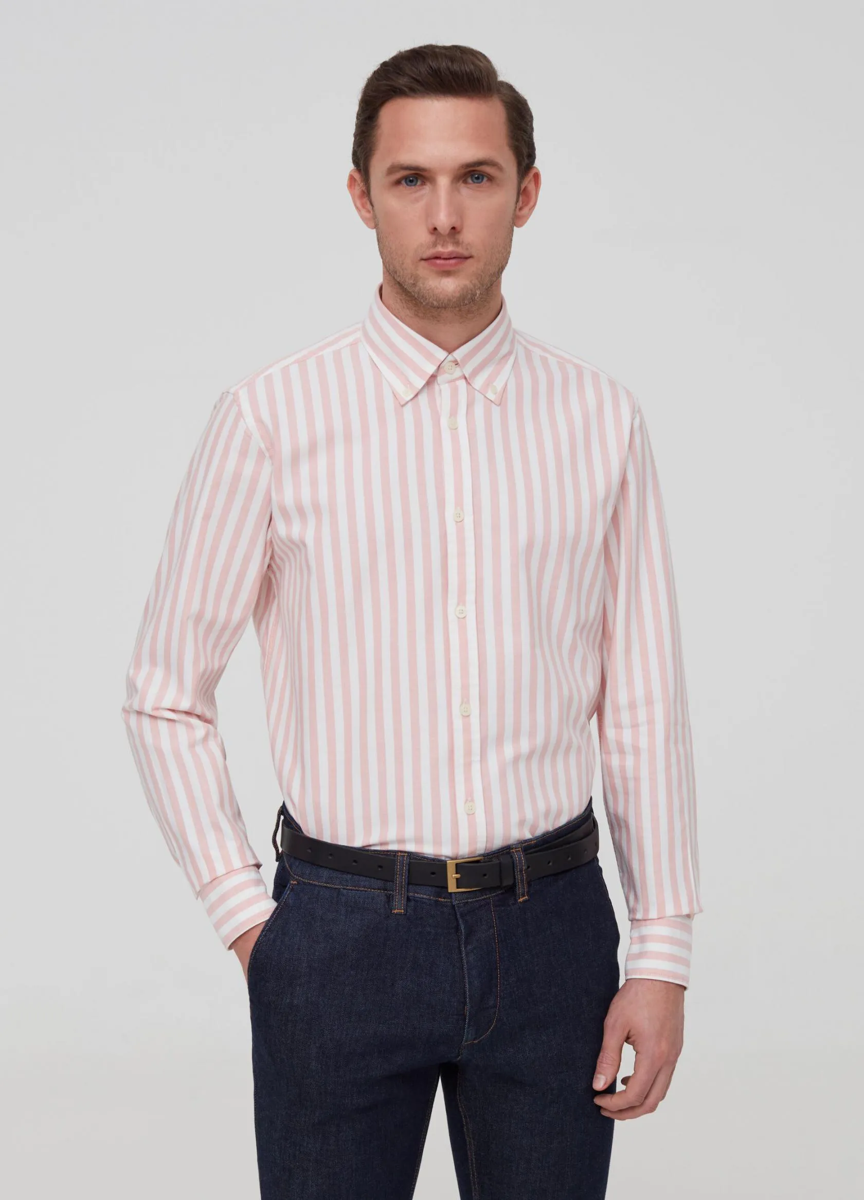 Chemises Casual Homme | 10% cotton striped shirt Blanc / Rose | OVS