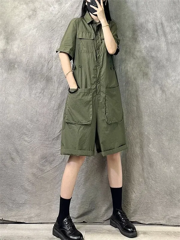 Combinaison en coton à manches courtes pour femmes, vêtements de travail d'été décontractés à la mode chinoise