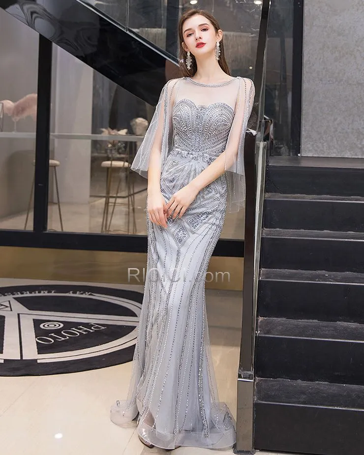 Grise Robes De Soirée Droite Robe Bohème Dos Nu Belle