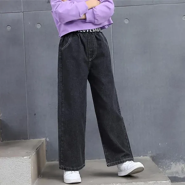 Jeans à motif de lettres pour filles, jeans patchwork pour enfants, vêtements pour enfants, printemps, automne