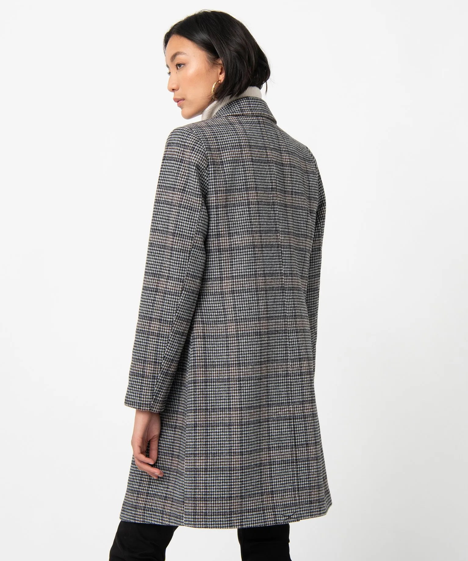 manteau femme a motif pied de poule gris manteaux