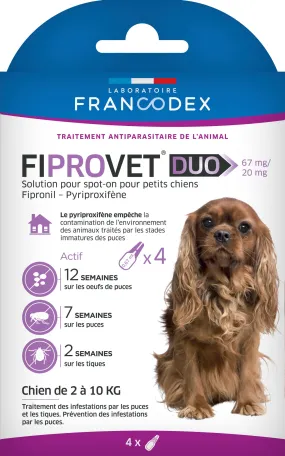 Pipettes Spot on pour petit chien Fiprovet duo 67/20 mg (x4)