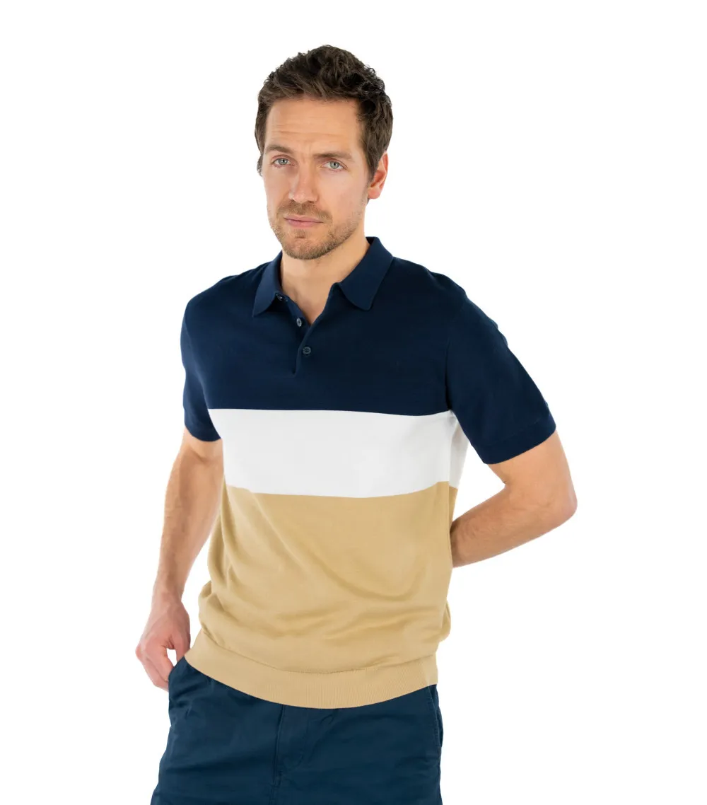 Polo Selected en en coton biologique mélangé avec manches courtes avec un col boutonné bleu bleu marine colorblock