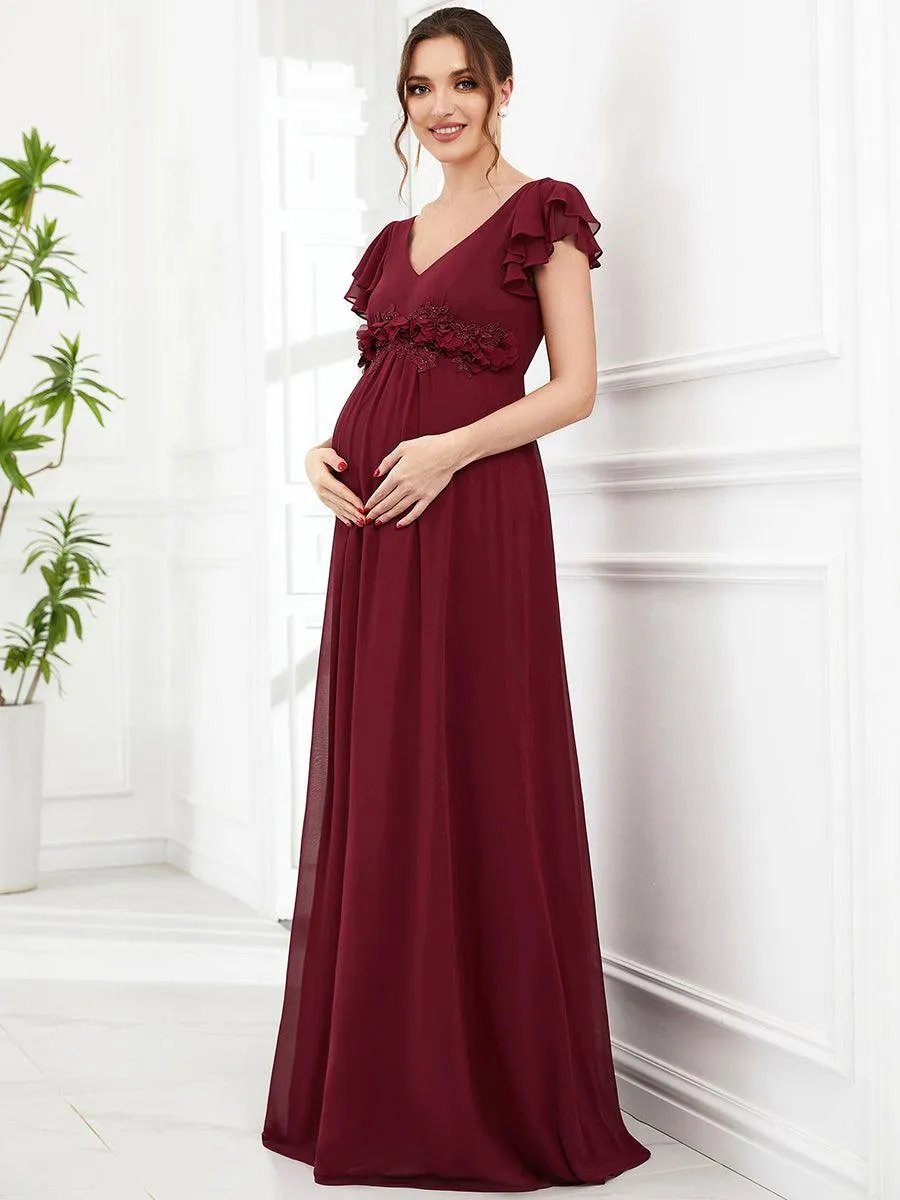 Robe de maternité corsage à manches courtes en mousseline à volants