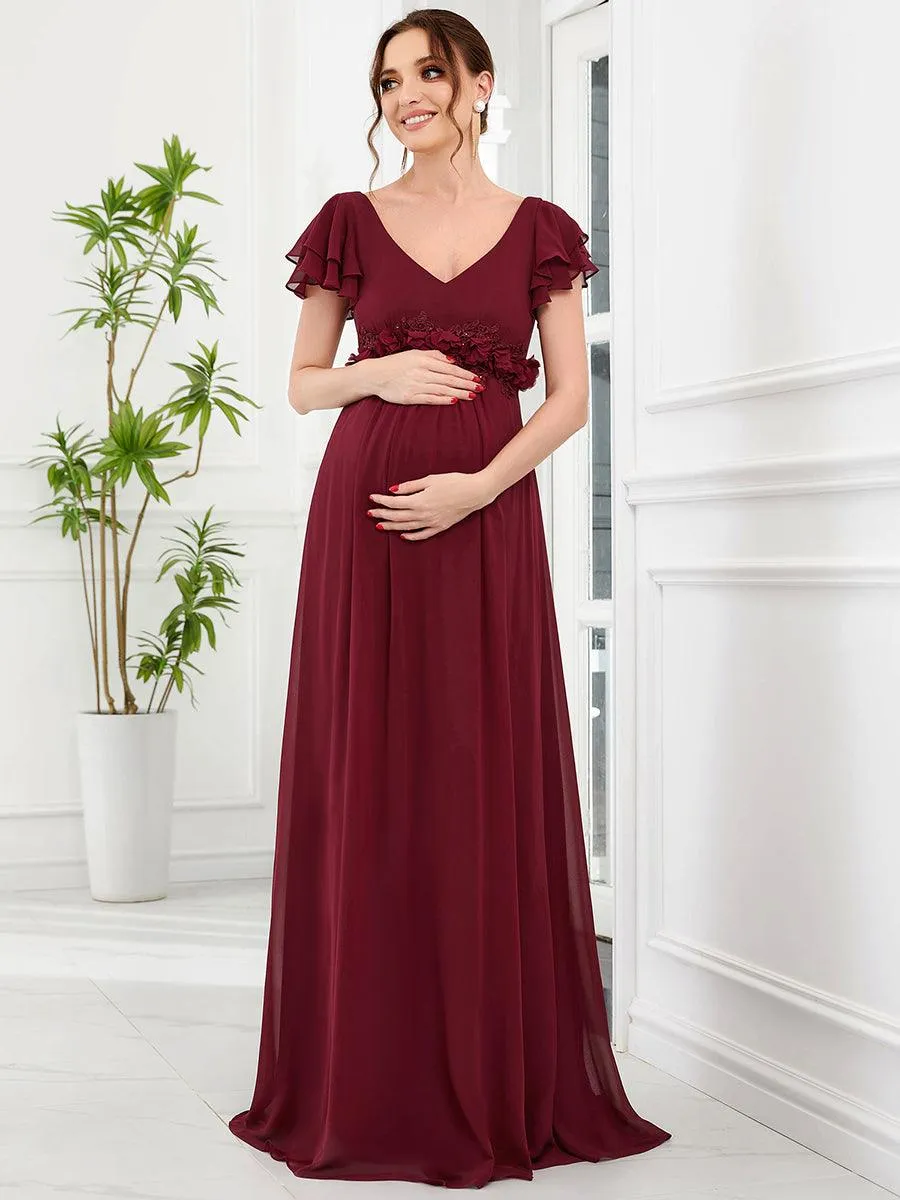 Robe de maternité corsage à manches courtes en mousseline à volants