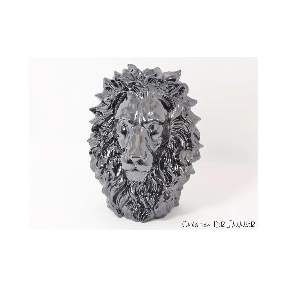 Statue à poser tête lion platine KING
