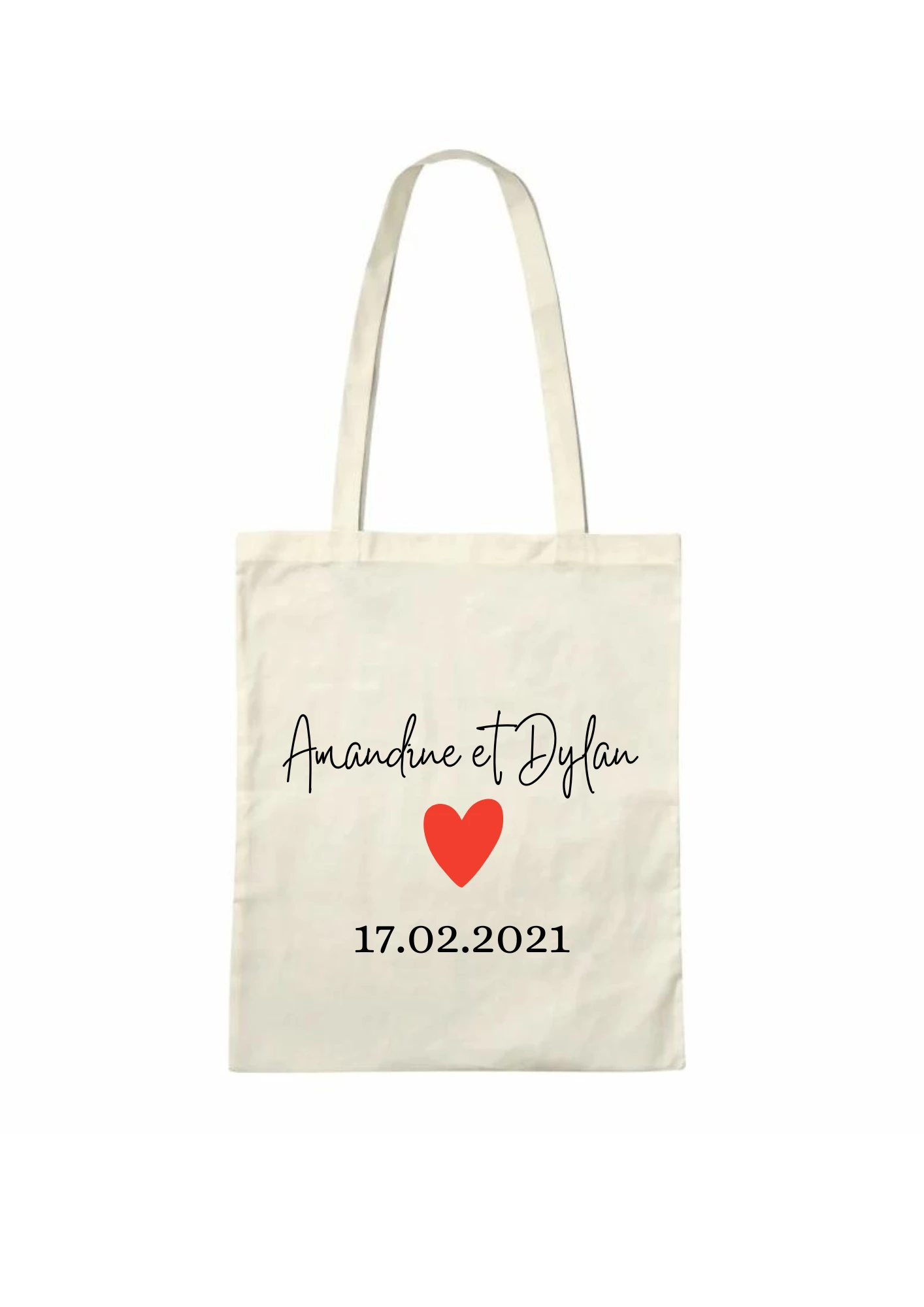 Tote bag coeur prénoms 
