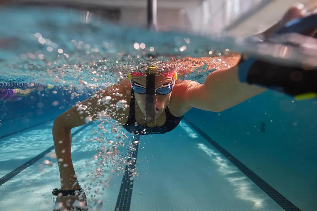 Tuba Frontal de Natation 500 taille L Bleu Jaune